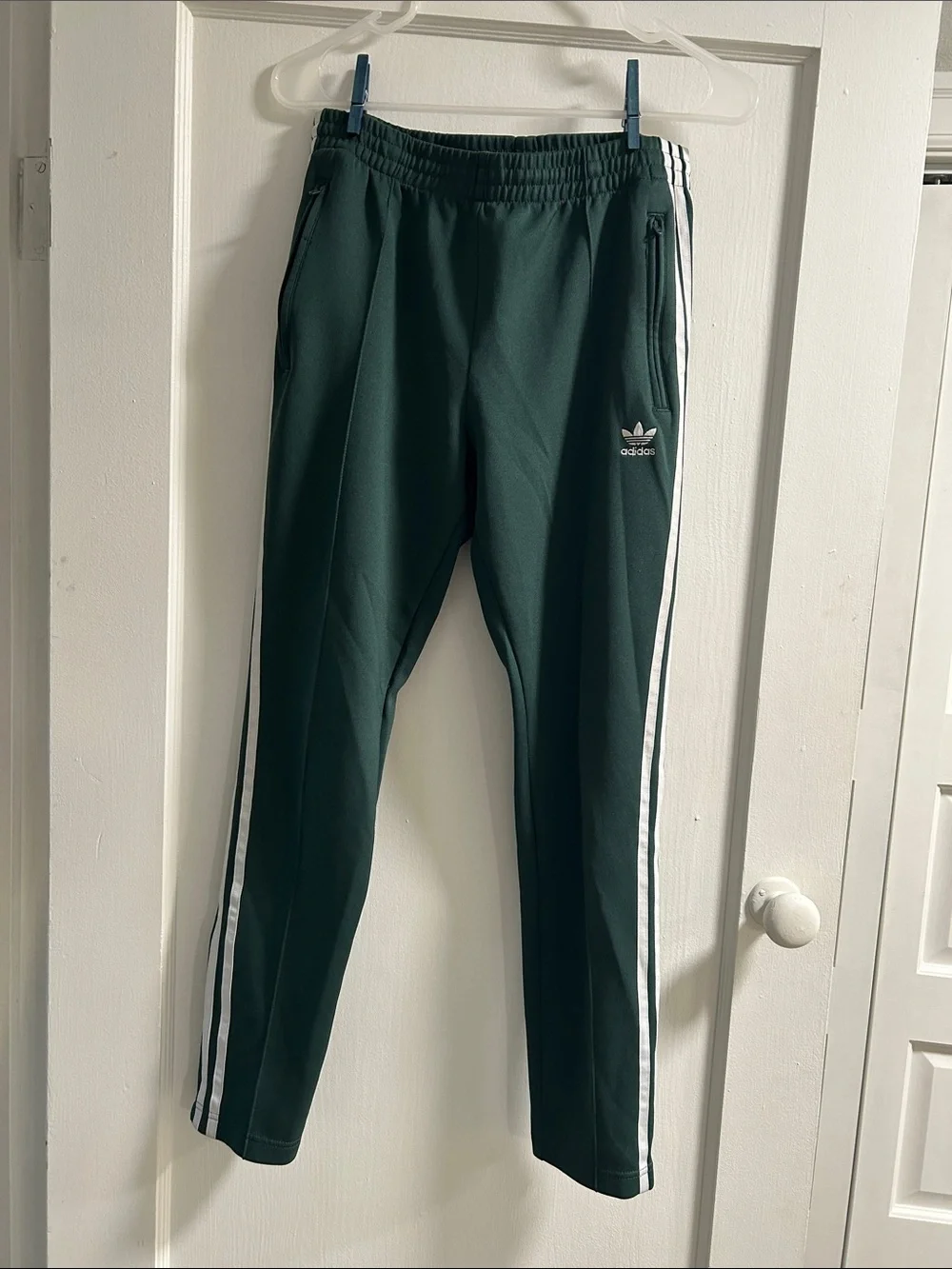 adidas Women’s Dark Green Track Pants with White Side Stripes